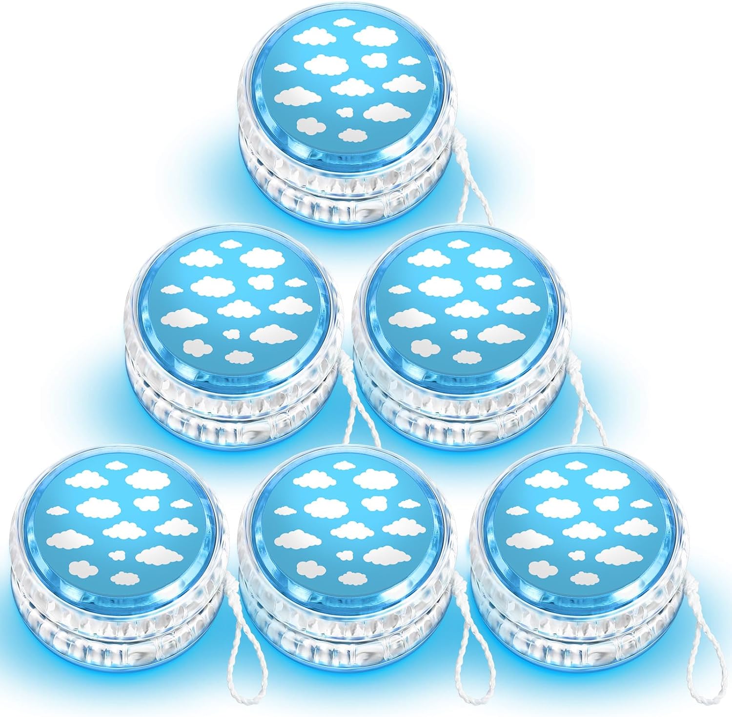 Woanger 24 Pcs Blue Sky Party Favors LED Yoyo Bulk Light up Responsive Balls Novelty Plastic Yoyo for Kids Adults Beginner Blue Sky Themed Birthday Party Decorations Classroom Prize