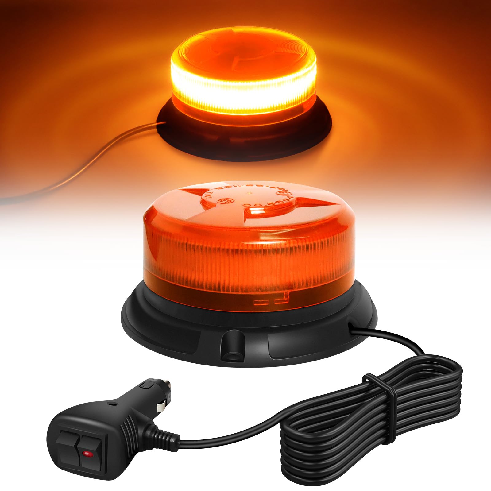 Amber LED Beacon Strobe Light - 24 High-Intensity LEDs Magnetic Warning Safety Light for Trucks,Emergency Vehicles, Snowplow,Tow,Utility Work – 12-24V,10 FT Cord,Weather-Resistant for Fog, Rain,Snow