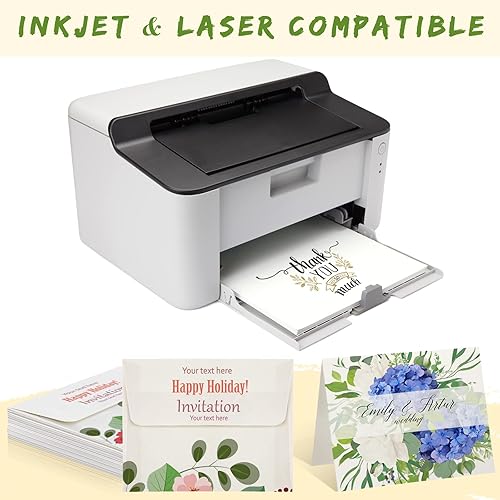 Miniatura 3 de SATINIOR 200 juegos de tarjetas y sobres en blanco de 5.5 x 4.3 pulgadas, postales imprimibles pesadas, cartulina plegada, compatible con impresora