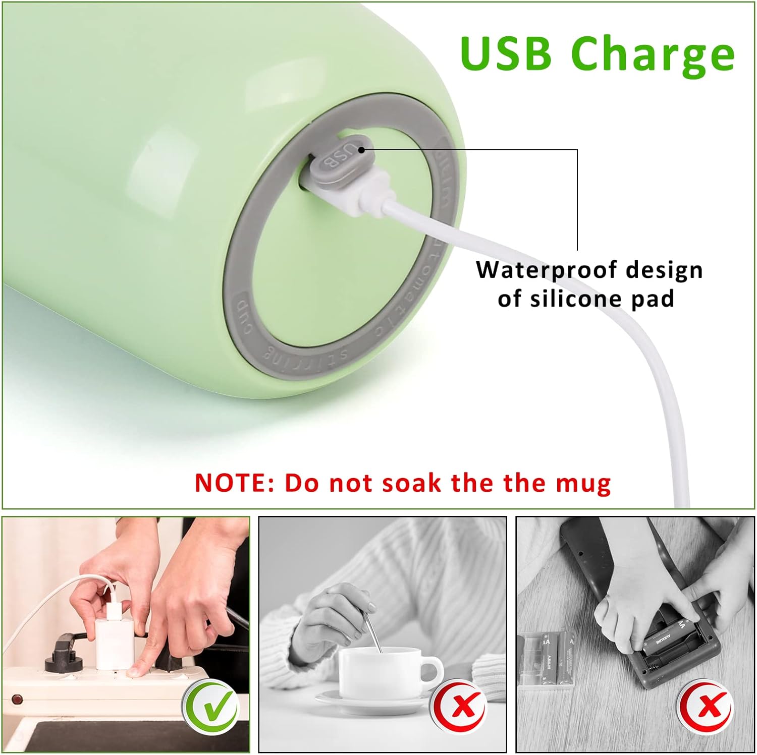 Self Stirring Coffee Mug - Rechargeable Stainless Steel Auto Mixing Cup with Lid, 350ml/12oz Stirring Cup To Stir Coffee, Mixed Milk, Tea Office Car Use, Green - Image 2