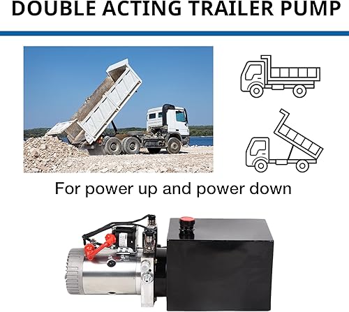 Miniatura 12 de Unidad de potencia hidráulica de 15 cuartos de galón de 12 V DC Bomba hidráulica de efecto único de depósito de metal Bomba de remolque