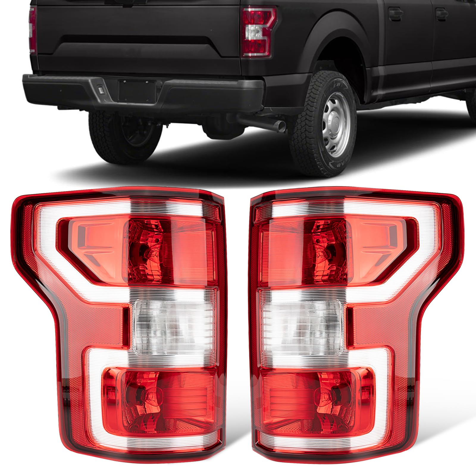 tail lights assembly fit ford f150 f-150 xlt 2018 2019 2020 rear left driver right passenger taillight brake turn signal back up replaces jl3z-13405-h jl3z-13404-h(harness & bulb included)