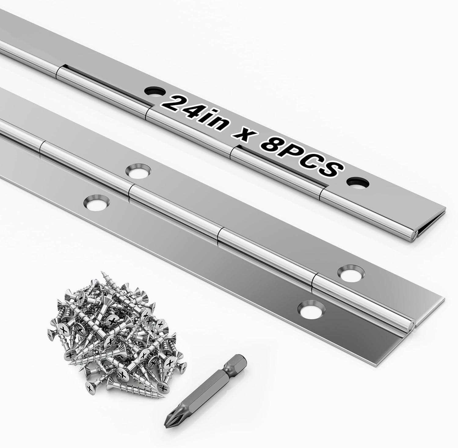 8 pcs Continuous & Piano Hinges，304 Stainless Steel Heavy Duty Piano 10 inch（25cm） x 1.2 inch（3cm）, 0.047 inch Leaf Thickness, Suitable for Piano cabinets, cupboards, and Various DIY