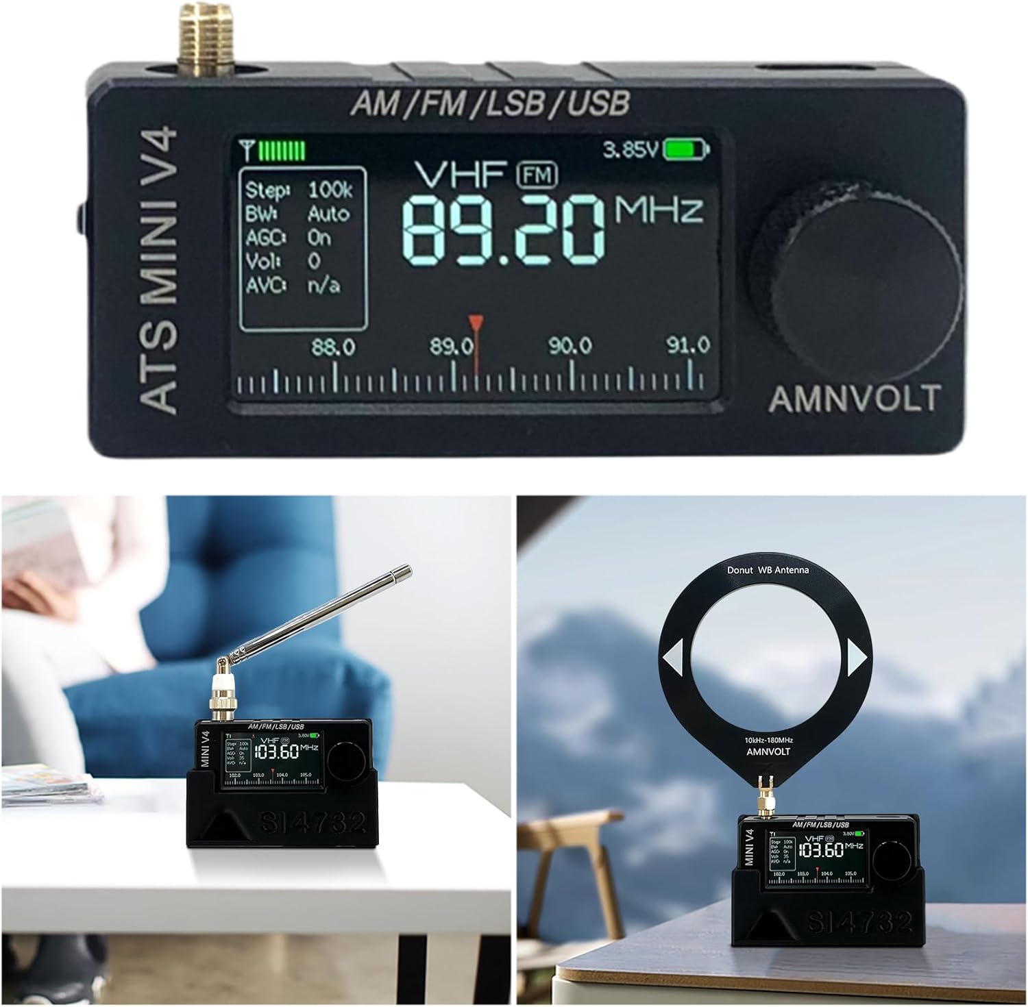 AMNVOLT V4 ATS MINI Pocket Radio, 1.9inch IPS Screen LSB USB Transistor Radio, Type-C Rechargeable Portable Radio for Walking Hiking Camping Outdoor