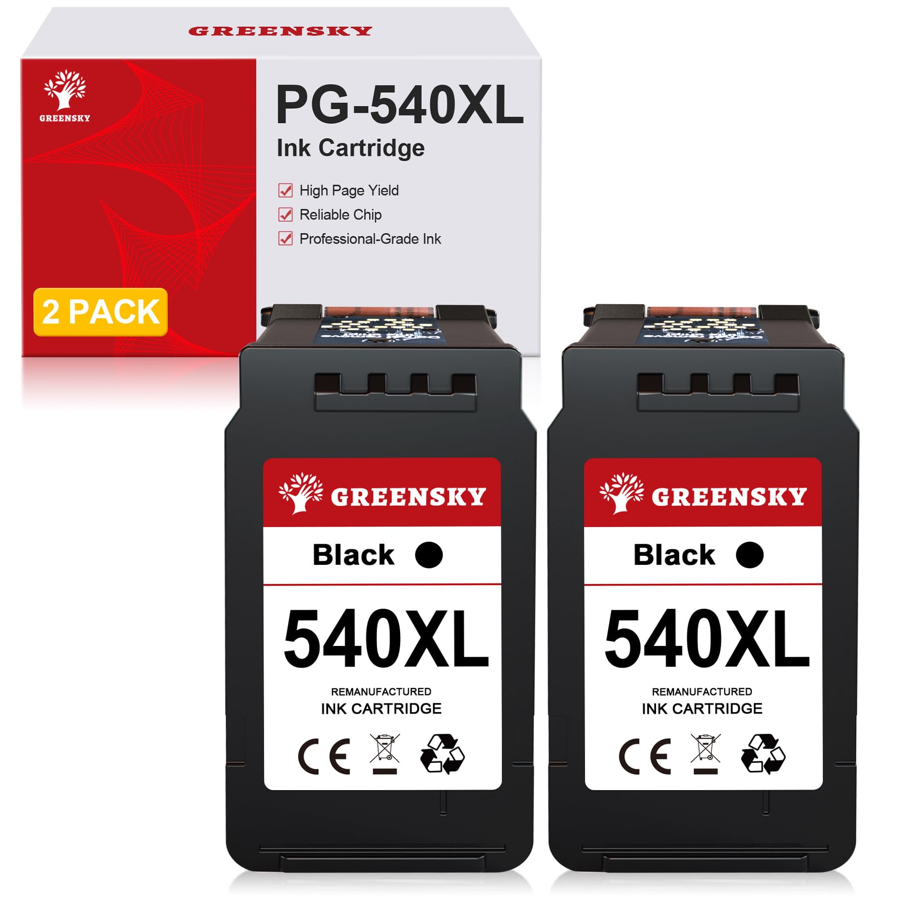 GREENSKY Cartucce 540 XL Compatibili per Cartucce Canon 540 XL PG-540 per Canon 540 per Canon Pixma MG3650s MG3650 TS5150 TS5151 MG3550 MX475 MX355 MX515 MG2550 MG4250 (2 Nero)