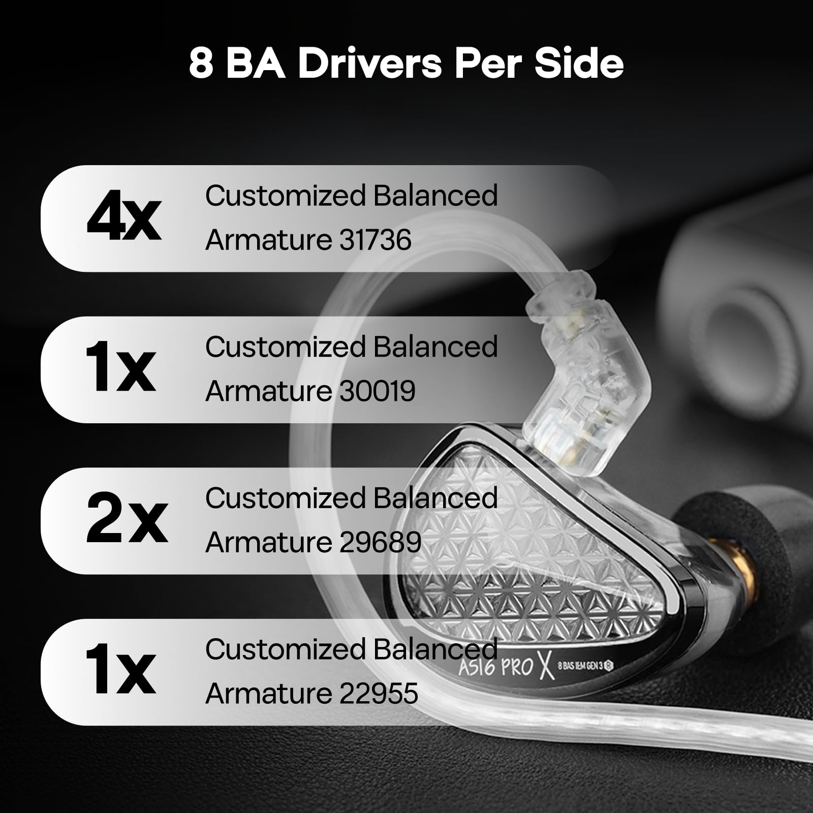 KZ AS16 PRO X w monitorze dousznym, przewodowe słuchawki douszne 16BA HiFi, profesjonalne słuchawki IEM z precyzyjną elektroniczną zwrotnicą, błyszcząca konstrukcja przypominająca diamenty