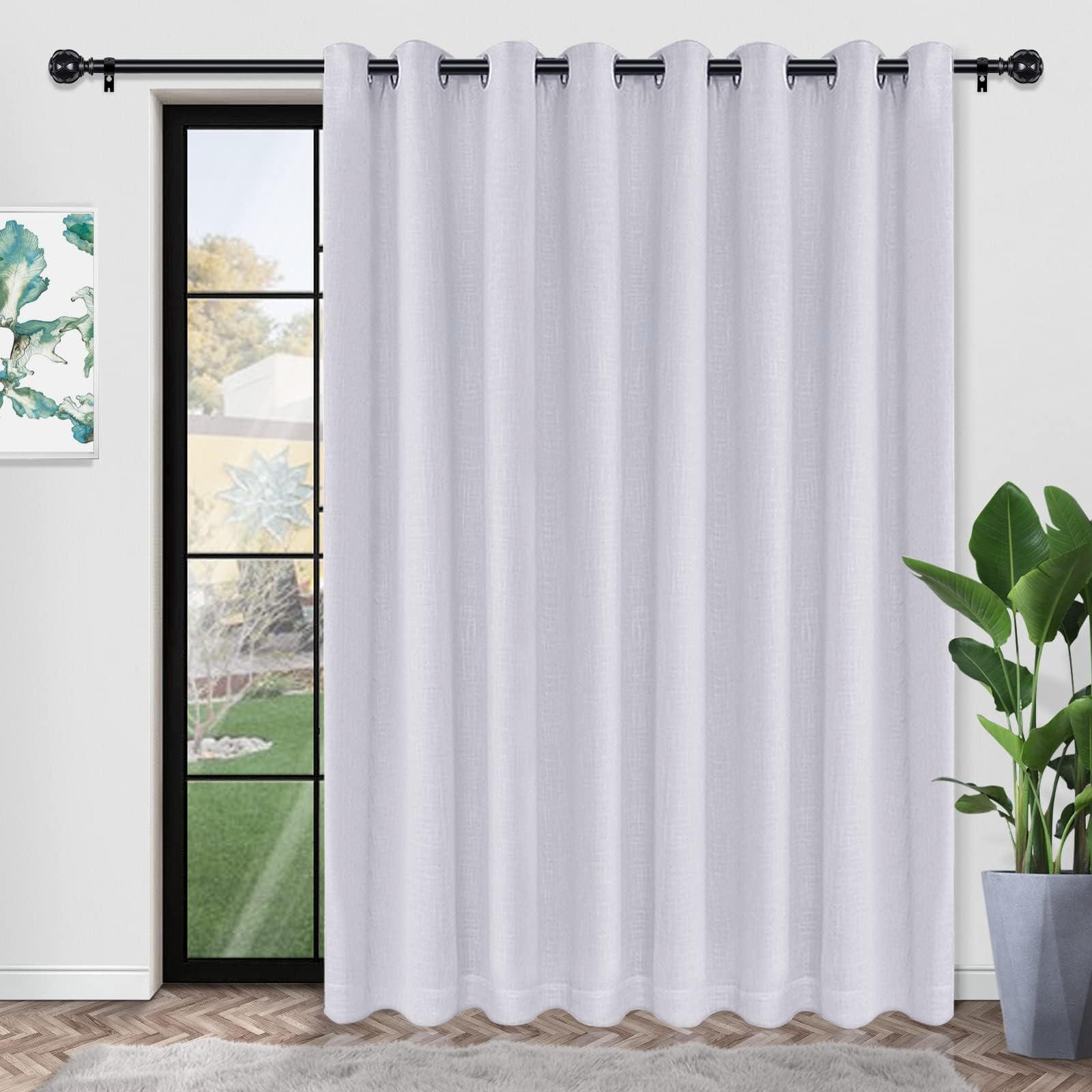 Rose Home Fashion 100% Blackout, White Patio Door Curtains, Linen Look, Wide Thermal Blackout Grommet Curtains, Extra Wide for Sliding Glass Door - 1Panel, 100x96