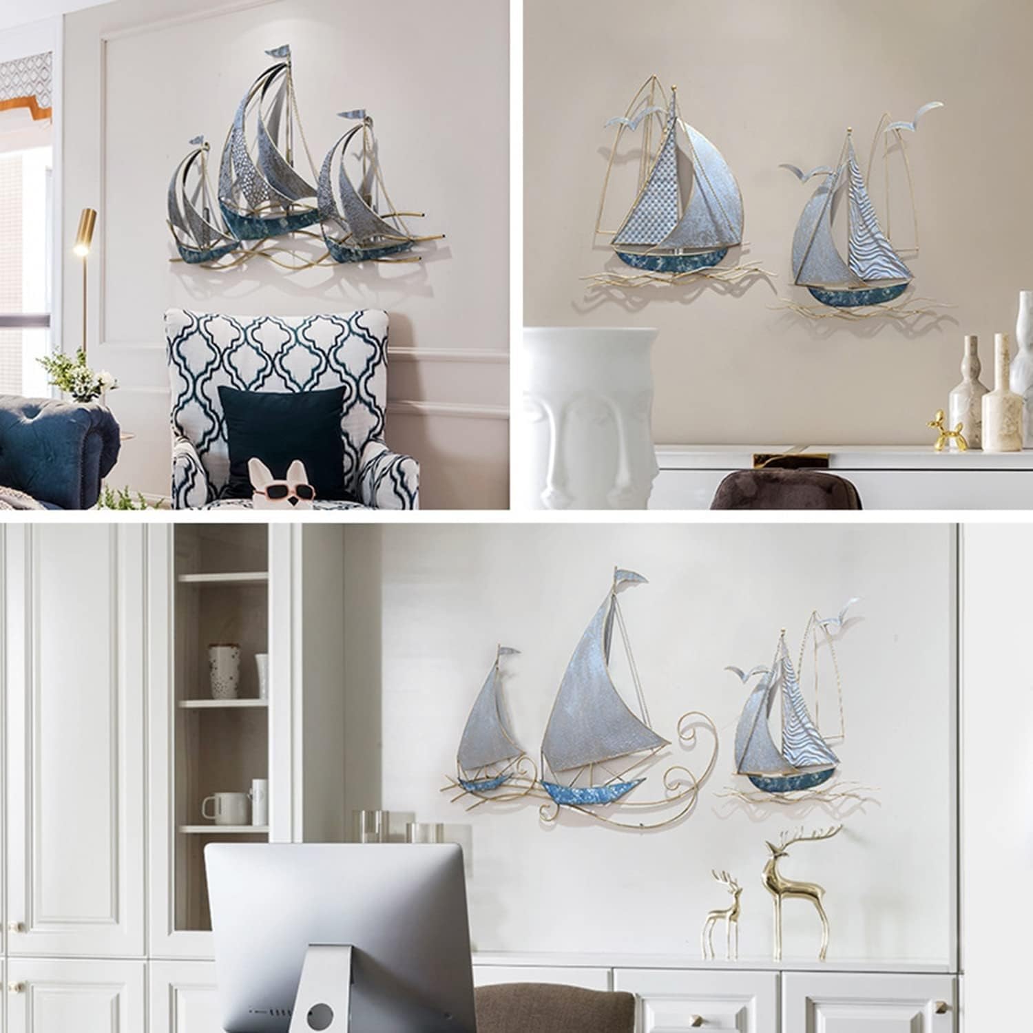 Decorazione da parete for barca a vela in metallo, sculture da parete for nave nautica 3D, barca a vela da spiaggia costiera fatta a mano for la casa, soggiorno, camera da letto, sala da pranzo, decor