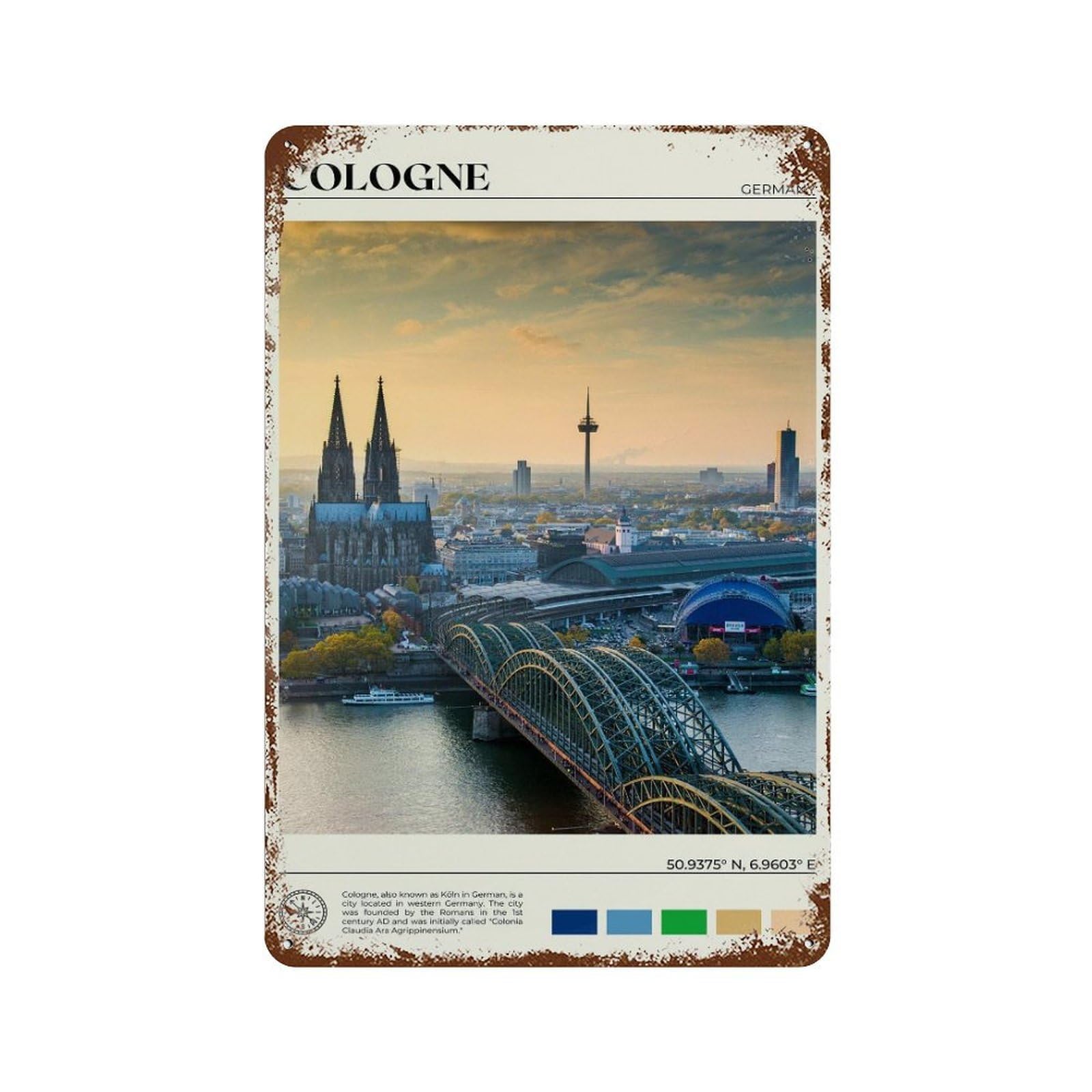 xiaoxiaoshen Real Photo Cologne Decor Germany Wall Decor Art Metal Tin Poster Modern Home Decor Art Home Bar Shop Decorations Vintage Sign 30x20cm