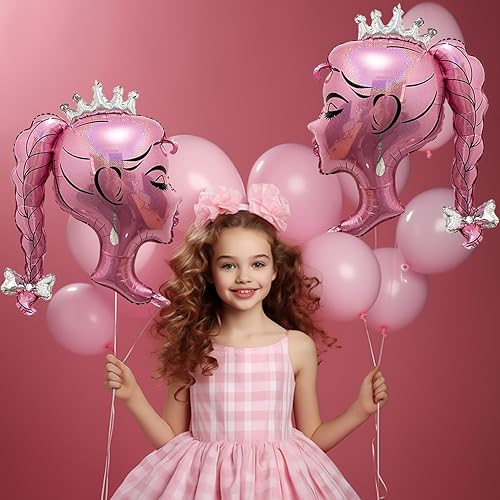 Miniatura 7 de 2 globos de papel de aluminio de princesa rosa, arco de cabeza de niña, globos de corona de muñeca para decoración de fiesta temática de princesa,