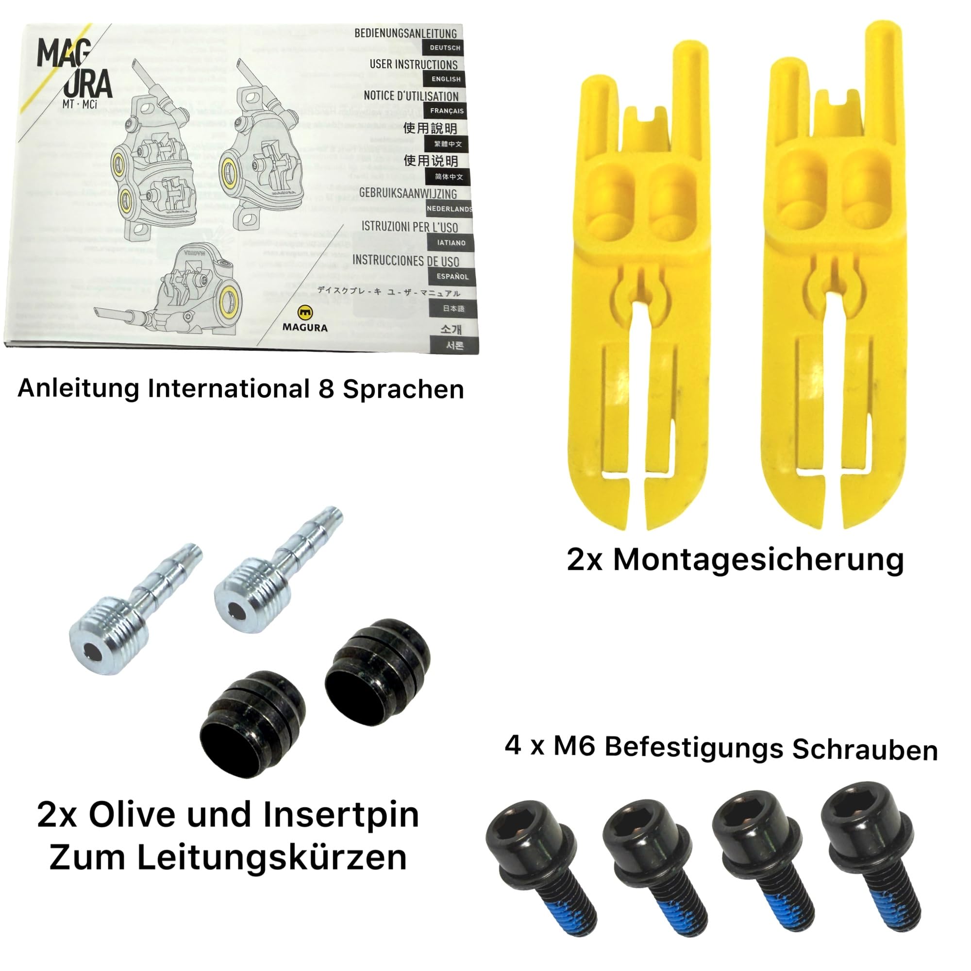 Original MT4 Hydraulische Fahrrad Scheibenbremse MTB Ebike Tour City Vorne + Hinten 160cm kompatibel mit Magura 7.S, 7.P, 7,R Bremsbelägen entlüftet als Set