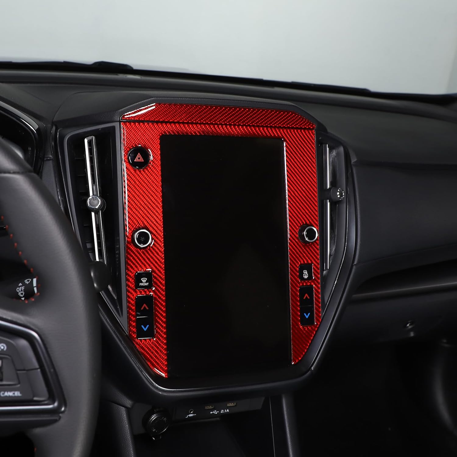 Soft 3D Real Carbon Fiber Car Center Console Display Trim Cover Sticker Trim Decor Trim Kit Compatible with Subaru WRX 2022 2023 Navigation Screen Frame Interior Decoration Accessories (Red)