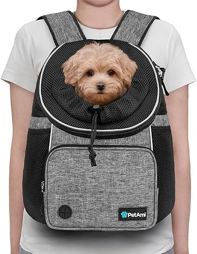 Miniatura 2 de PetAmi Mochila transportadora frontal para perro, ajustable, para mascotas, gatos, con ventilación, para senderismo, campamento, viajes, bolsa de