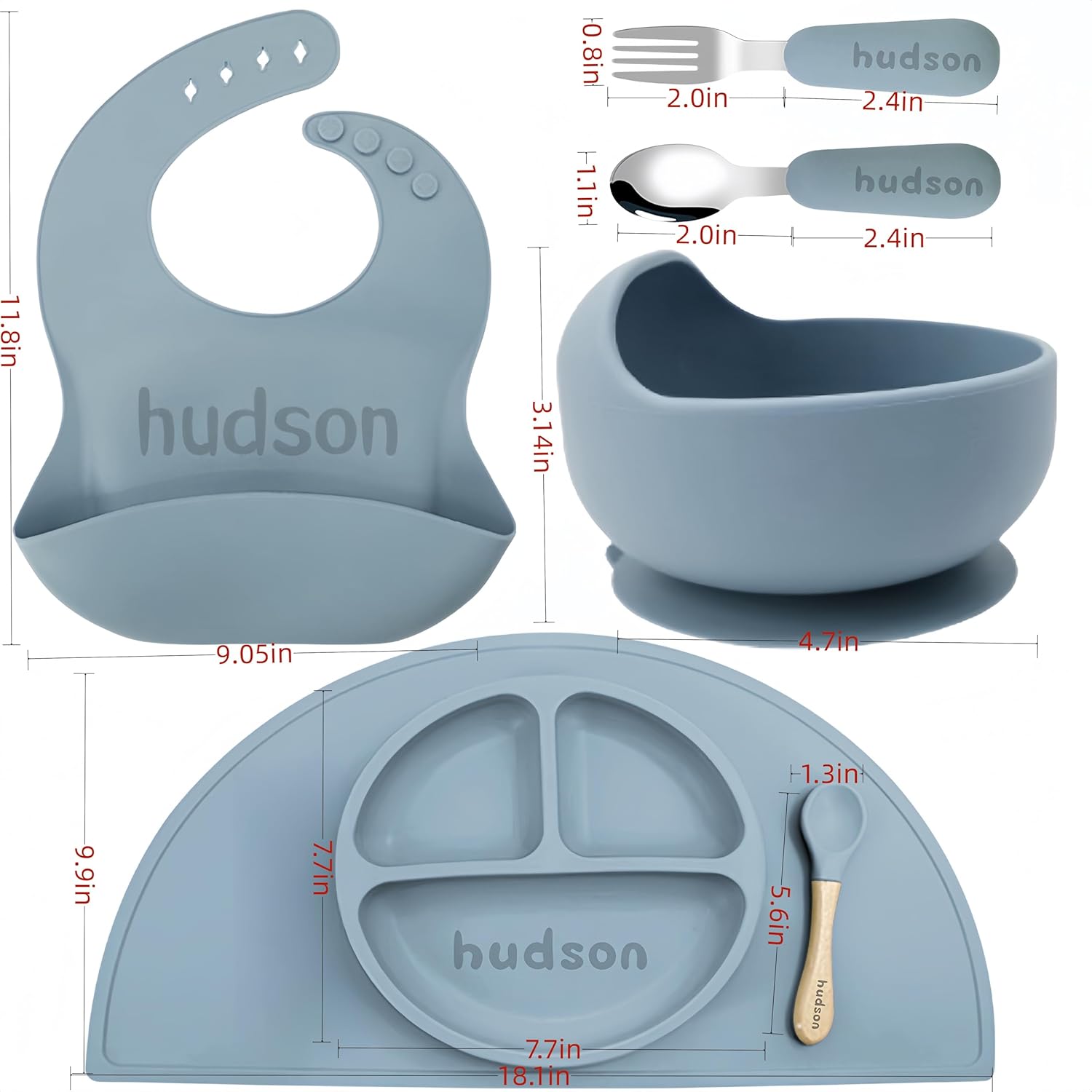 Personalized Silicone Suction Plates for Baby，Custom Toddlers Spoon and Fork, Baby Feeding Set with Name,Baby Birthday Gift for Boy & Girl (Purple placemat)