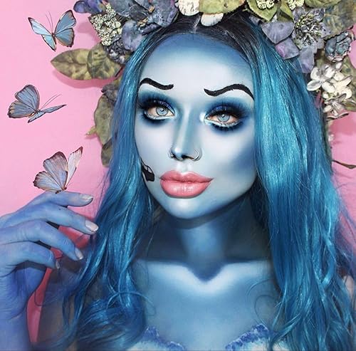 Miniatura 4 de CCBeauty - Juego de pintura facial profesional en paleta a base de aceite, 12 colores, para fiesta de arte, Halloween, con 10 pinceles azules,