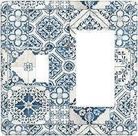 Vista 114 de Azulejo mediterráneo azul de 1 banda cubierta de toma de corriente Talavera mosaico mexicano marroquí mosaico dispositivo de palanca individual