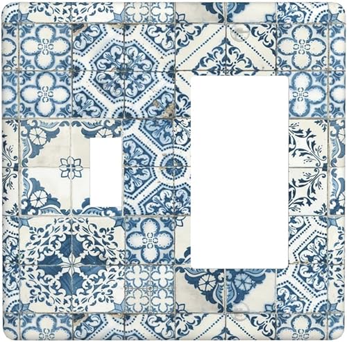 Miniatura 114 de Azulejo mediterráneo azul de 1 banda cubierta de toma de corriente Talavera mosaico mexicano marroquí mosaico dispositivo de palanca individual