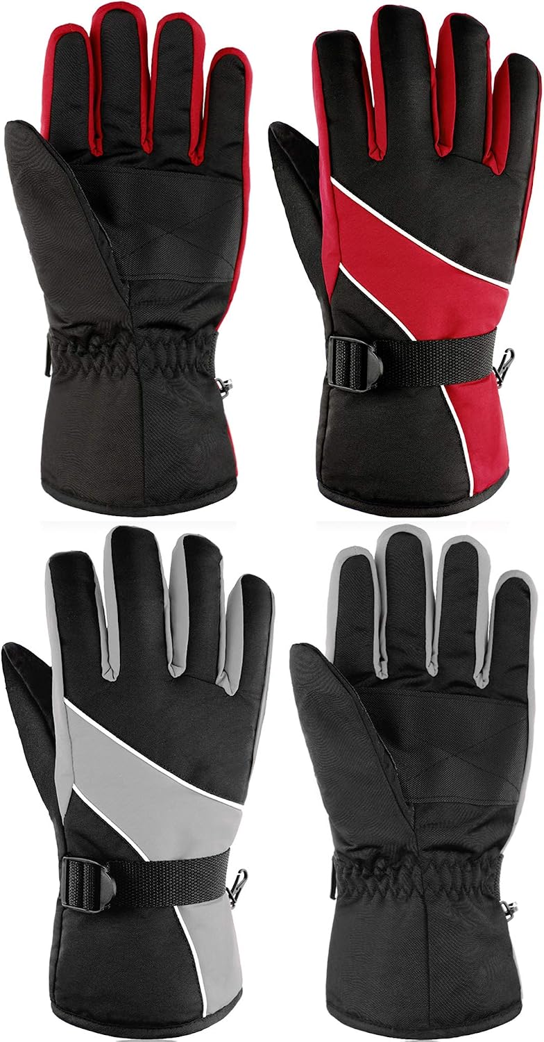 SATINIOR 2 Pairs Snow Gloves Waterproof Windproof Insulated Gloves Winter Warm Ski Gloves for Men Women Adult Kids