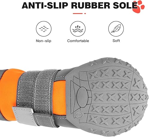 Miniatura 5 de Boxxberk Botas para perro al aire libre, zapatos impermeables con suela de goma para días de nieve en invierno, senderismo al aire libre, protector