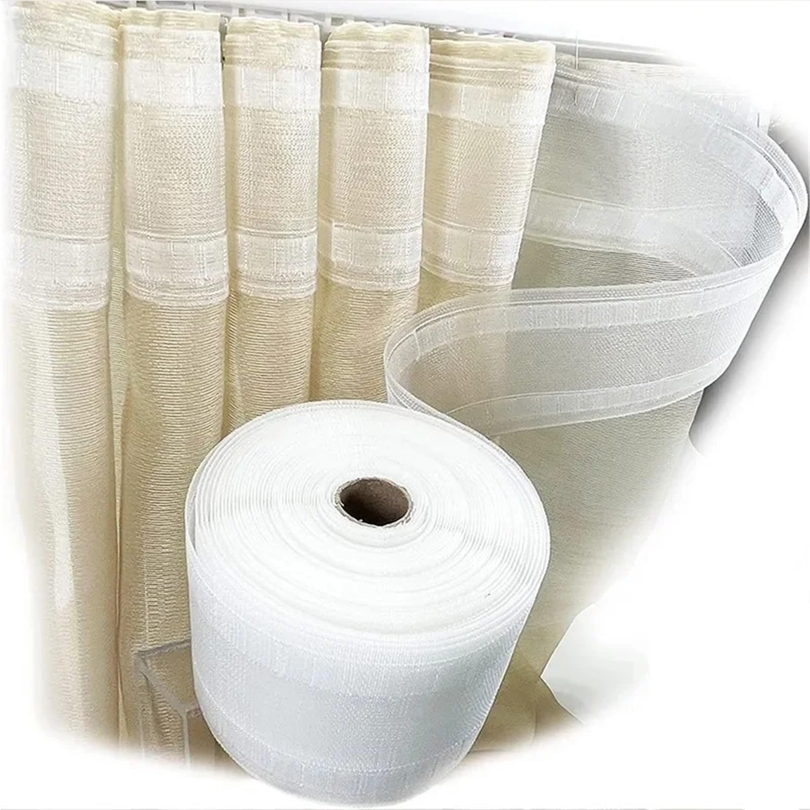 Rufflette pour Rideaux Ruban plissé for Rideau Blanc, 10/20/50M, Ruban for Bricolage, Accessoires de Couture for Maison, Tige à Crochet, Poche(30M)