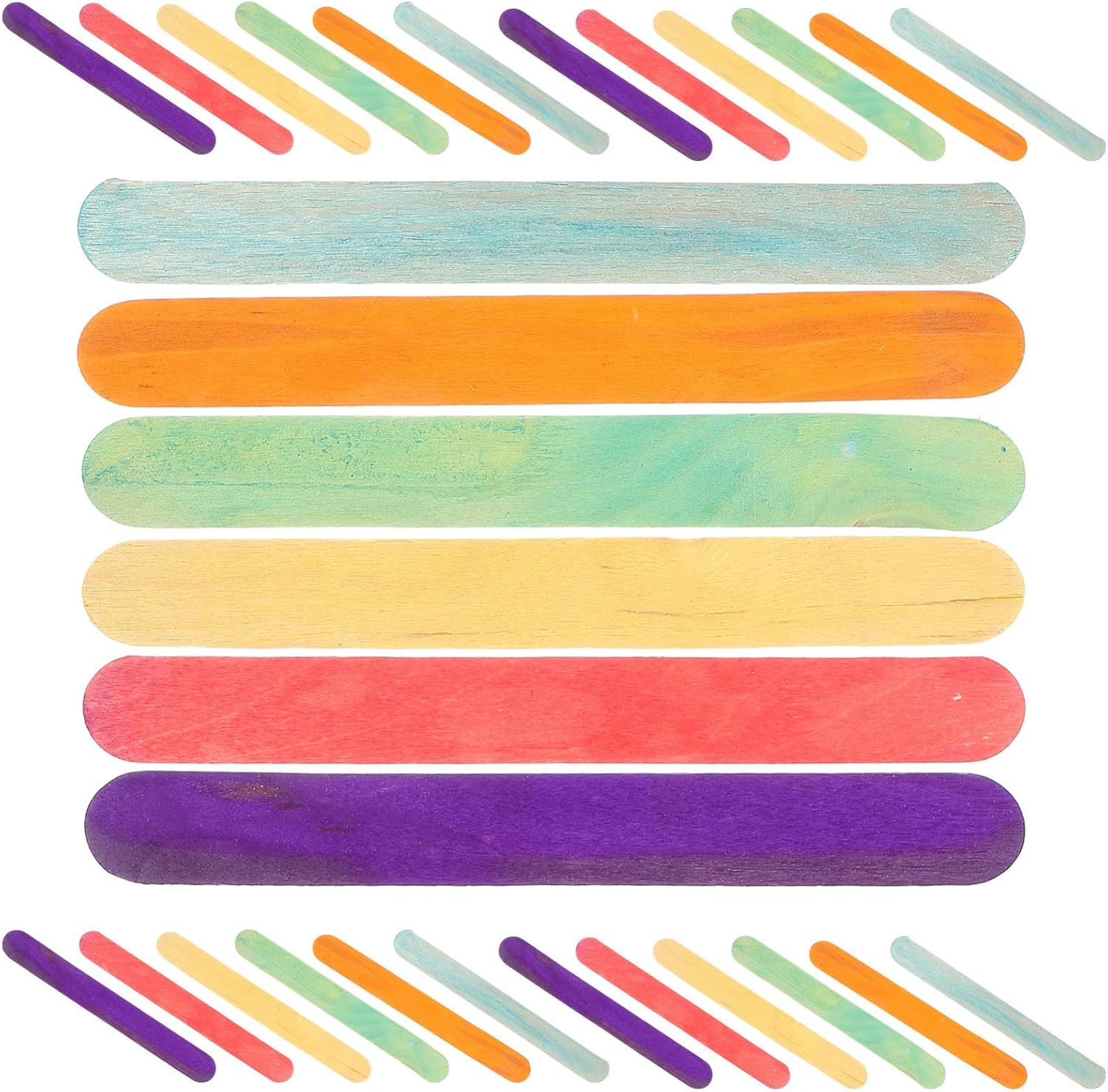 200pcs Colorful Wooden Craft Sticks Rainbow DIY Ice Pop Collection