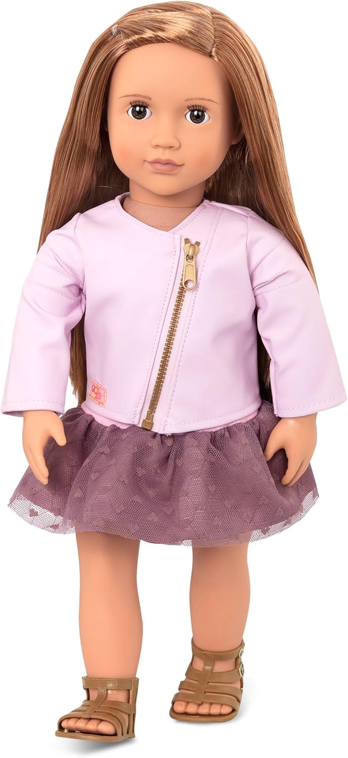 Our Generation - Vienna - 18-Inch Fashion Doll - Brunette Hair & Brown Eyes - Faux-Leather Jacket Outfit - Pretend Play - Toy for Kids 3 Years +
