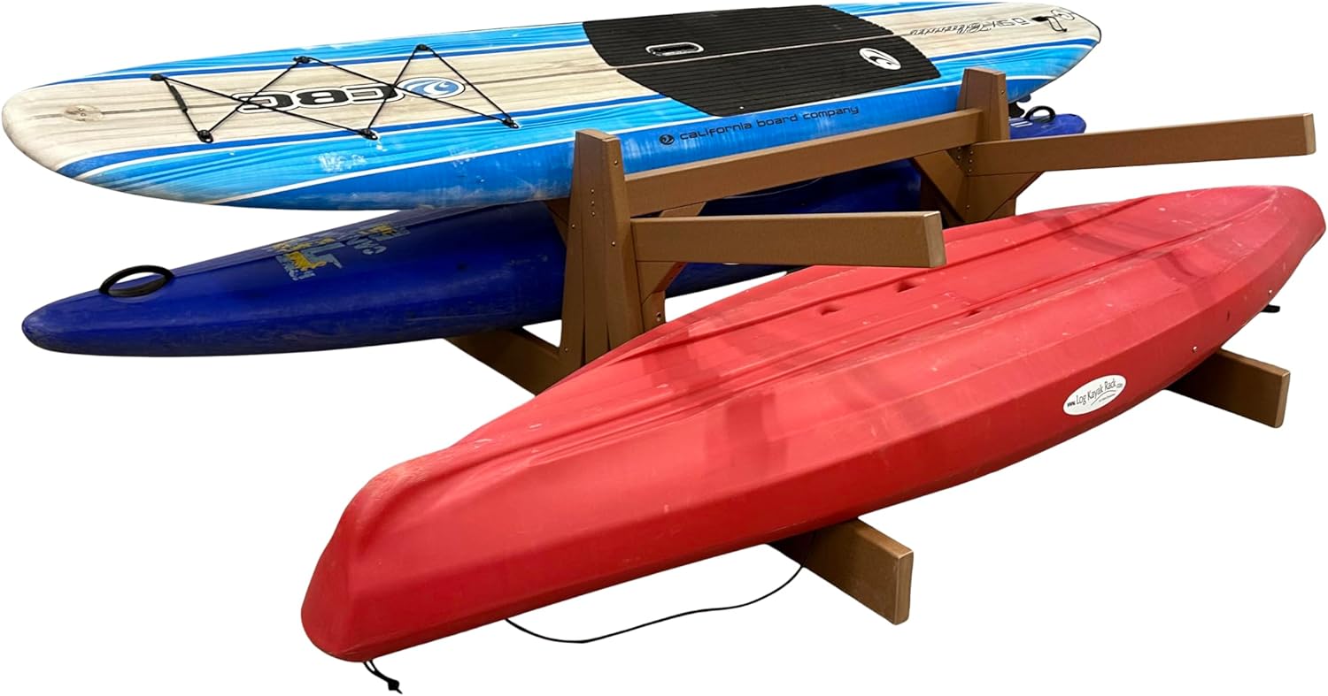 4-Place Double Sided Poly Kayak Storage Racks, Freestanding Surfboard Racks, Paddle Board for Garage, Outdoor Stand Up Paddle Board Rack for Garage, Heavy Duty Stand, Recycled Poly w/UV Stabilizers