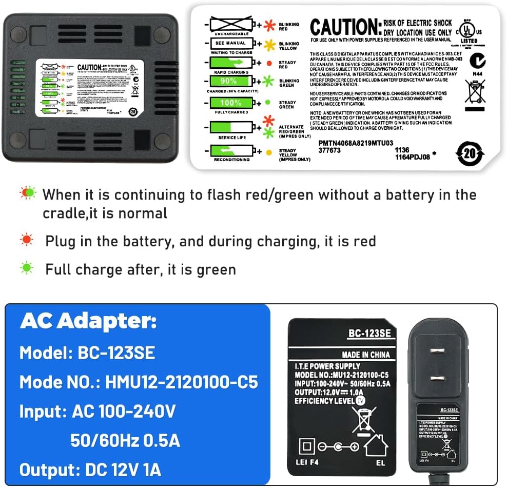 Walkie Talkie Desktop Charger Base for Mo-torola GP300 GTX800, PTX600 CP300 LTS2000 GP88S P1225 A110 P-110 with HNN9628A NI-MH Battery Set