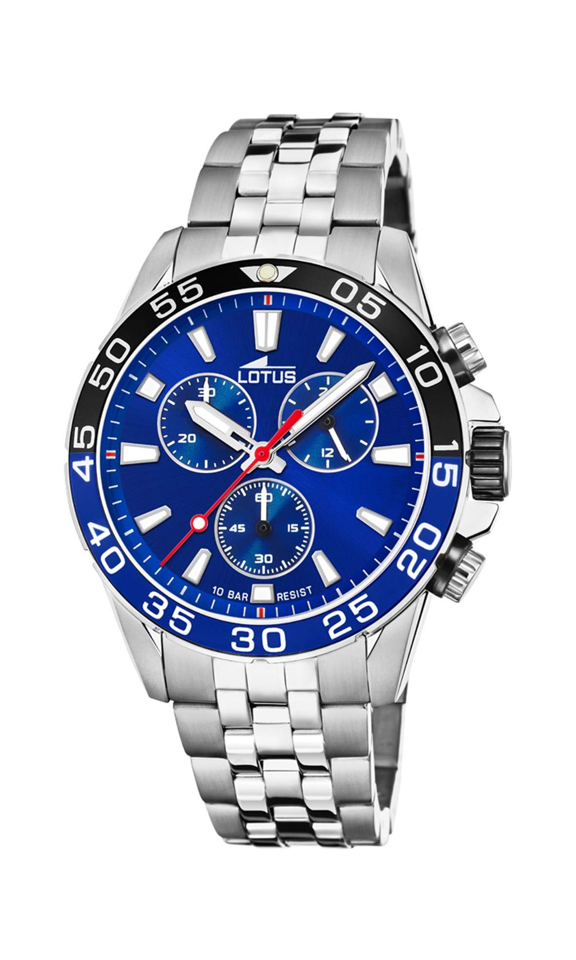 LOTUS Montre Homme Analogique Acier INOX 316L Argent - Quartz - Chronographe - Calendrier - Verre Minéral Résistant - Étanche 10 ATM 18912/4 Freedom