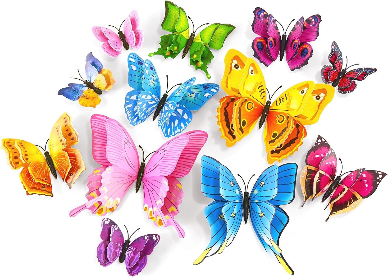 UCLEVER 24pcs Butterfly Wall Decor, Reusable Double Layer 3D Butterflies Stickers for Party Decorations with Magnets (Colorful)