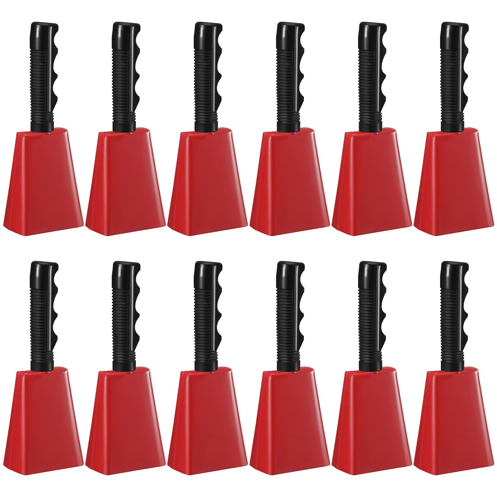 Photo 1 of Fiada 12 Pcs Cow Bell 8 Inch Noise Makers for Sporting Events Loud Hand Bell Musical Cheering Cowbell with Handle for Football Classroom Graduation School Events (Red)