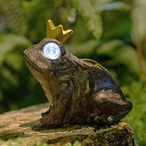 Miniatura 6 de Decoración de jardín, estatua de rana y príncipe, estatua solar de rana y príncipe, figura de ranas de resina con luz solar para patio, balcón