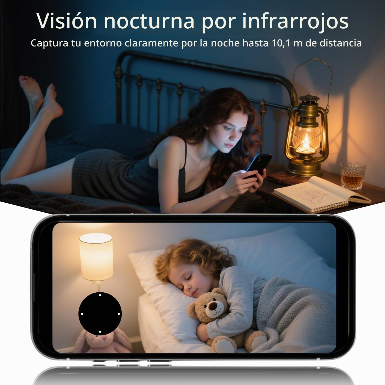 3MP Cámara Vigilancia WiFi Interior/Exterior, 355° PTZ Cámara Bombilla | Con Bombilla, Visión Nocturna Hasta 15 M, Audio Bidireccional,Autoseguimiento, Admite Tarjeta SD