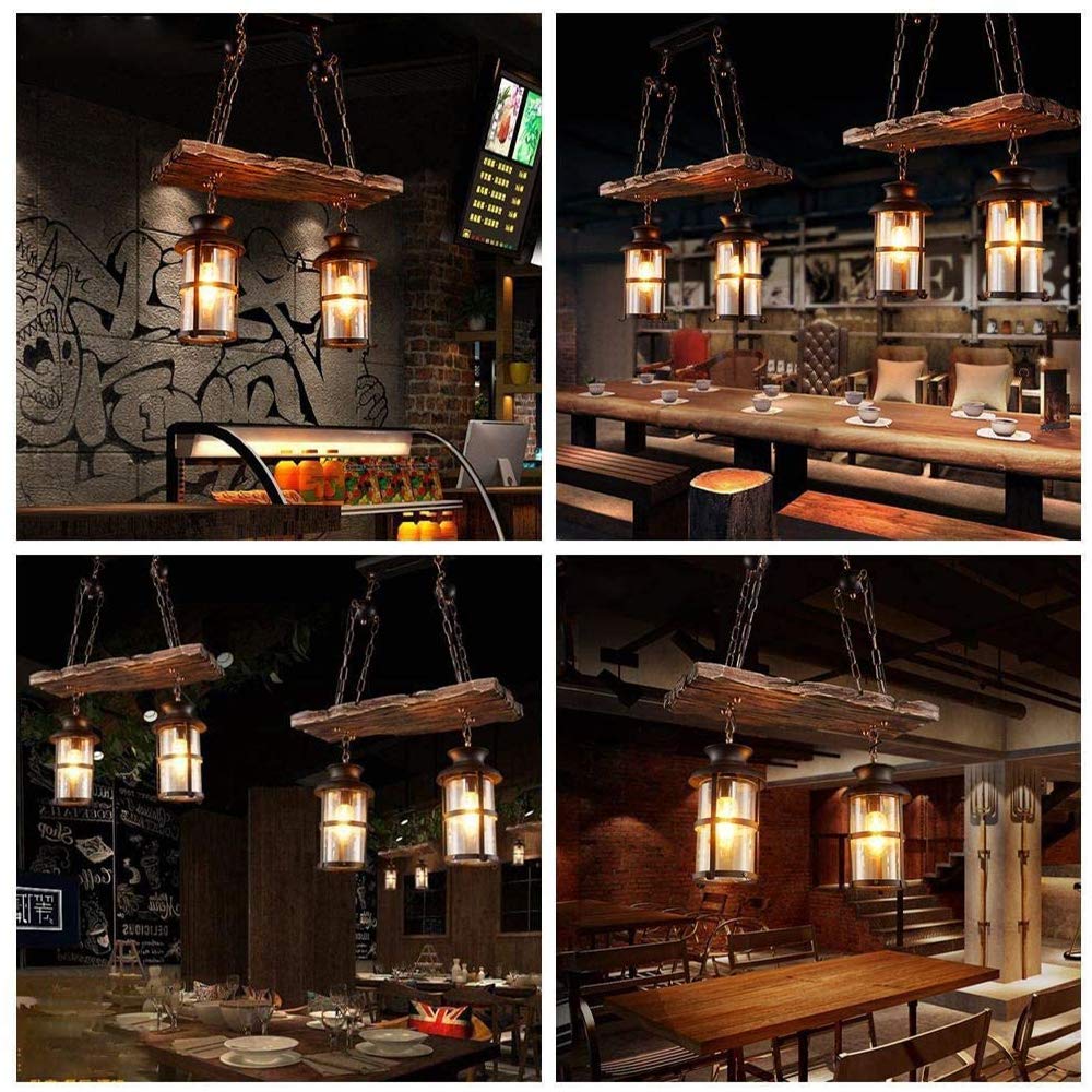 COCOL Industrielle Pendelleuchte Retro – 2-flammig, Höhenverstellbar, Aus Holz & Metall, E27 Fassung