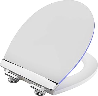 Cornat WC-Sitz "White Shining" - Sanfte LED-Beleuchtung bei Nacht - Mit Akustiksensor - Quick up & Clean Funktion - Absenkautomatik - Bequeme Montage von oben / Toilettensitz / Klodeckel / KSDSC363