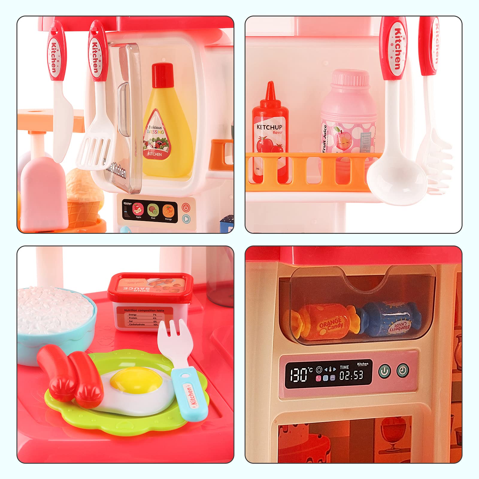 deAO Set da cucina "Mon Petit Chef" con 34 accessori, piastra di cottura a induzione, acqua, luce e suono (rosa)