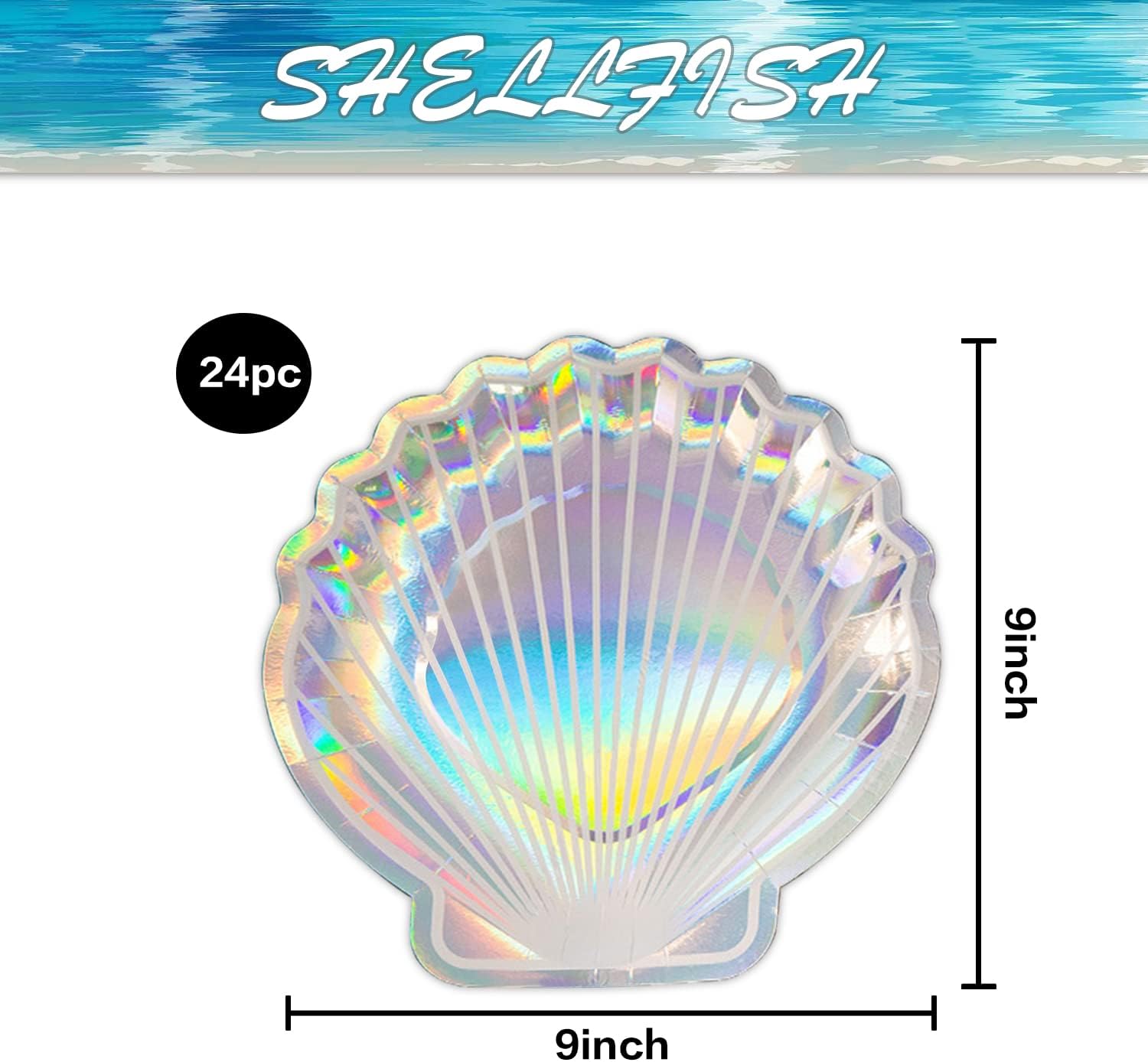 Seashell Paper Plates, Mermaid Party Supplies, Glitter Iridescent Disposable Plates for Wedding, Bridal Shower, Baby Shower, Mother’s Day, Birthday Party Decorations, 9in 24count image 4