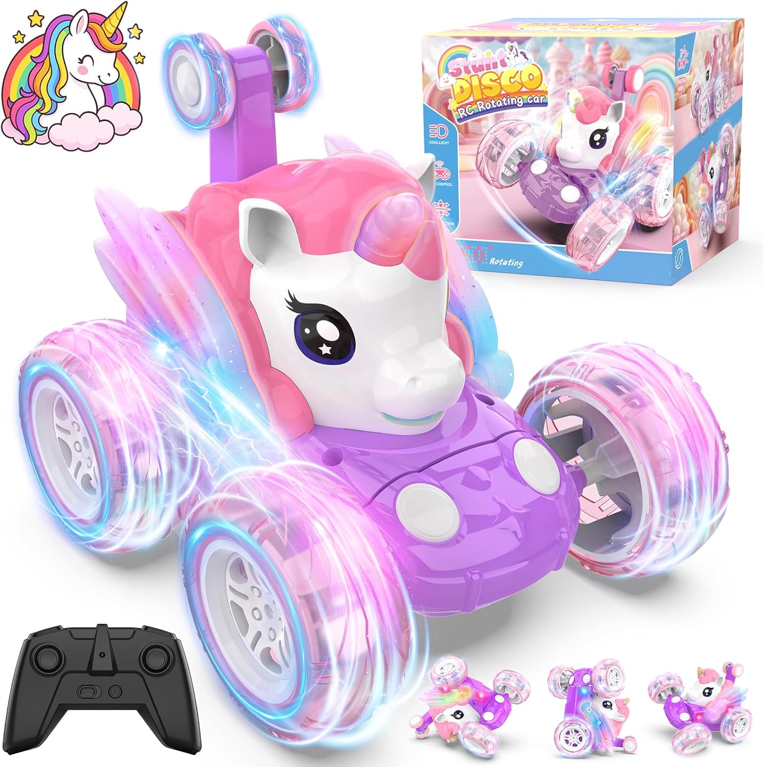 Mafbeanl Remote Control Car Stunt RC Cars 360° Rotating with 2.4GHz Rechargeable Wheel Lights Toys Car Gift for Boys Girls 3 4 5 6 7 8 9 10 11 12 (Pink)