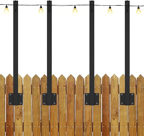 4Pcs String Light Poles 17Inch Suspension Metal String Light Pole with Hooks Outdoor Hanging Lights Poles Backyard Deck Lamp Pole Patio Lights Post Mounting Stand for Patio Fence Wall Garden