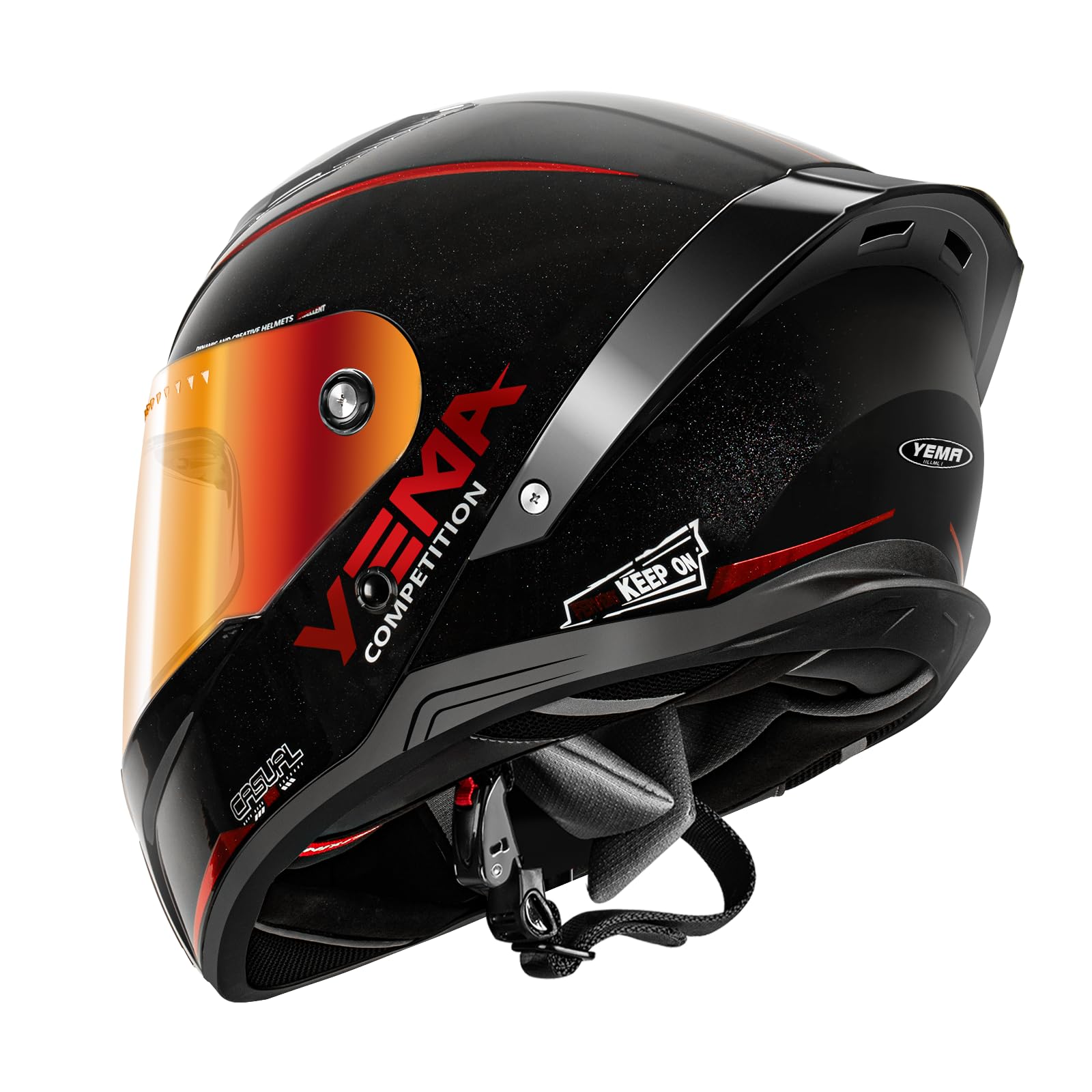 YEMA Casco da moto integrale per adulti, Casco unisex per ciclomotori e moto da strada con prese d'aria regolabili - Leggero e confortevole per scooter, cruiser YM-850
