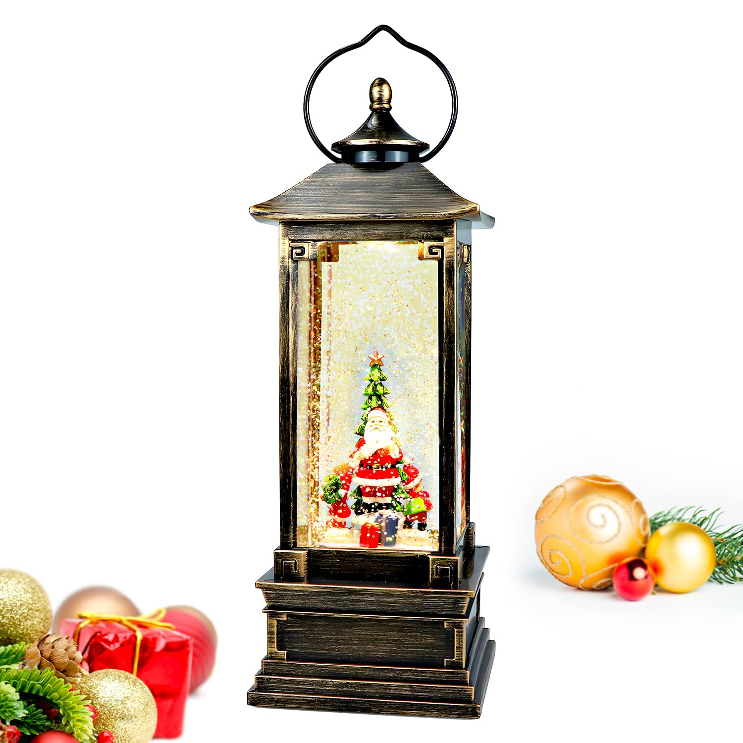 Avilia Lanterna Natalizia Animata con Musica e Luci Led 29x14x14cm - Ideale per Decorare Casa Durante le Feste Natalizie - Realizzata in Materiali Resistenti e Dipinta a Mano si Adatta ad Ogni Casa