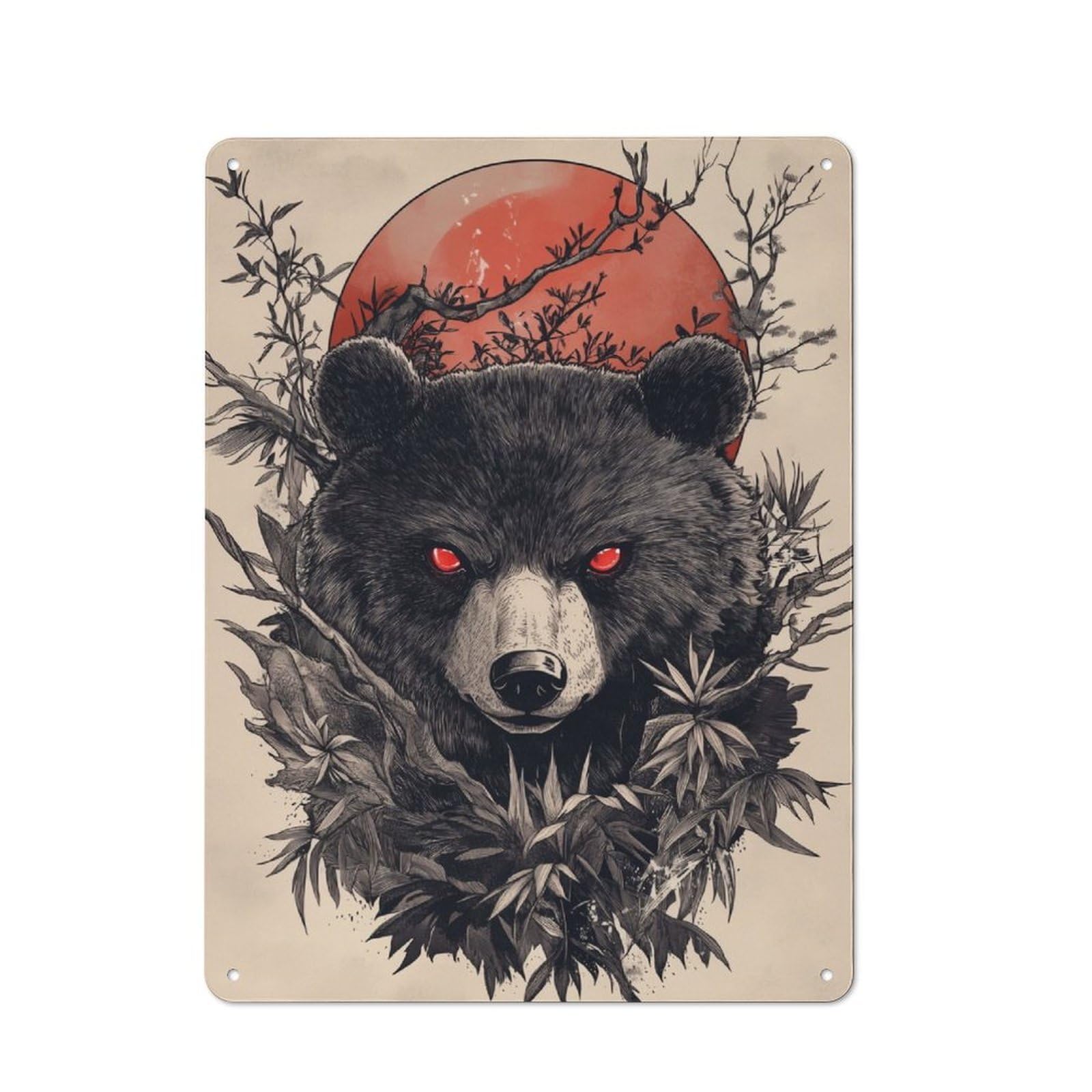 Junmoney Panda Bear Sunset Japan Metal Wall Sign 40X30cm Featuring For Garage Wall, For Themed Room Decoration, For Living Room And Hallway Decor