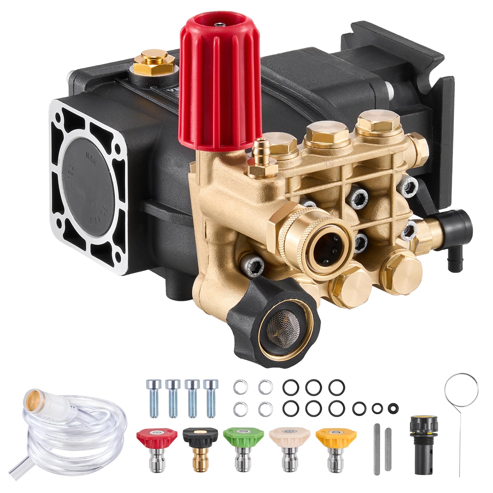 VEVOR Bomba para Hidrolavadora Émbolo Triple Horizontal con Eje de 19,05 mm, 3300 PSI 2,5 GPM, Kit de Repuesto para Hidrolavadora con 5 Boquillas, Compatible con Simpson MorFlex 40224, 40225, 40226