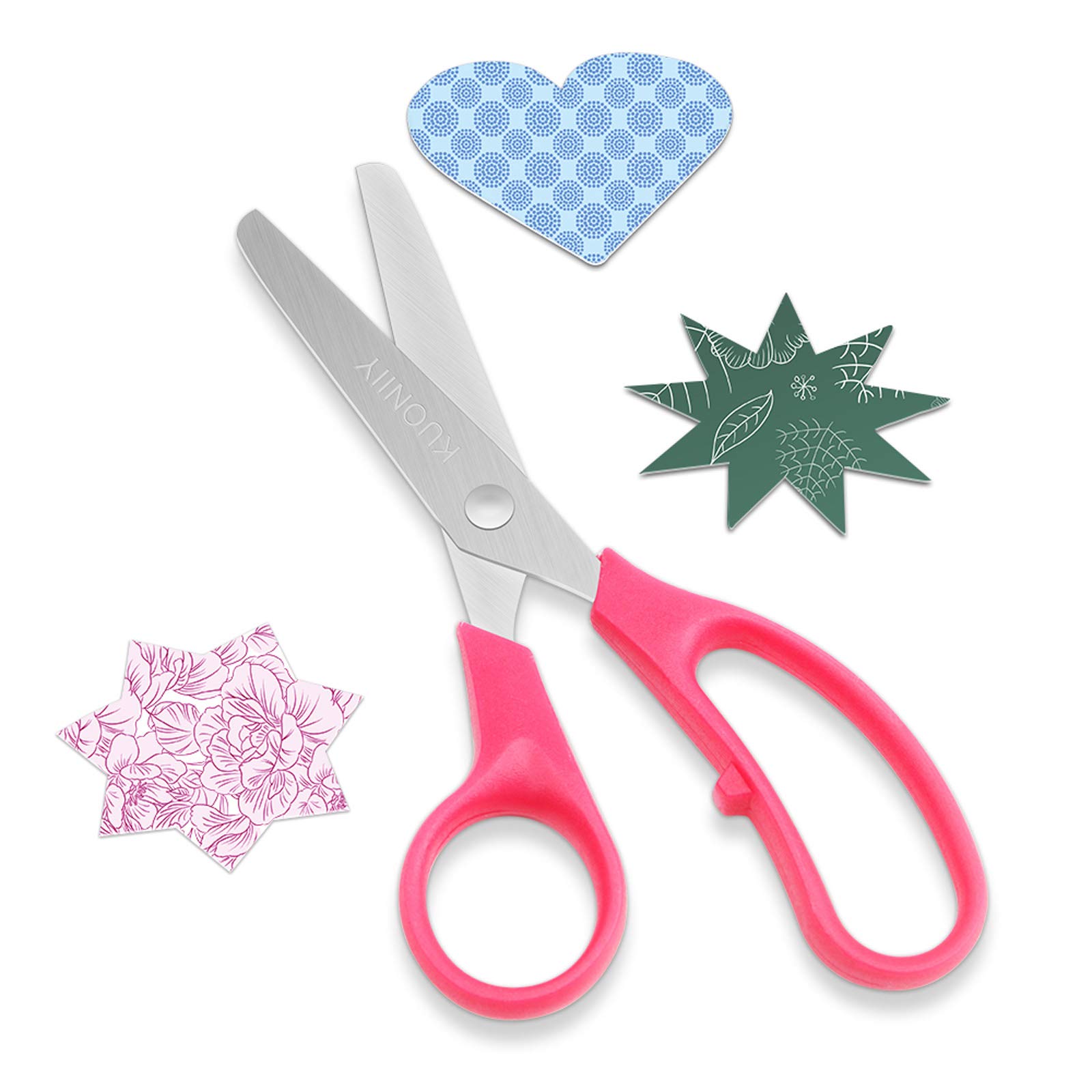KUONIIY Forbici per Bambini, Lame in Acciaio Inox, Impugnatura in Plastica, Anelli Circolari, 2 Pezzi per Set, Rosso, Blu