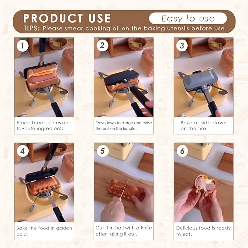 Miniatura 5 de Suteng Sartén para hornear sándwich de doble cara sartén antiadherente con mango extraíble máquina de sándwich de queso a la parrilla sartén para