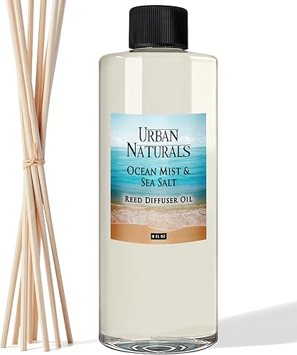 Urban Naturals Difusor de varillas de aceite esencial de niebla oceánica y sal marina de recarga Tamaño grande de 8 onzas incluye un juego gratis