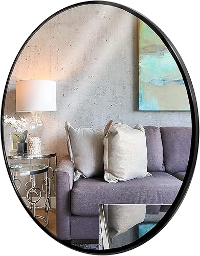 Espejo redondo de 30 pulgadas, espejo redondo negro de pared adecuado para dormitorio, sala de estar, baño, decoración de pared de entrada y más,