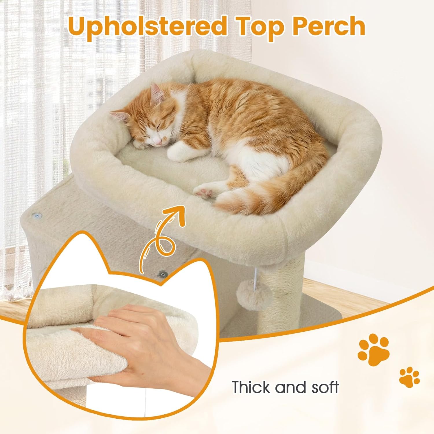 PETSITE 19.5-inch Small Cat Tree, with Sisal Scratching Post, Interactive Hanging Ball, Comfy Condo, and Spacious Top Perch, Ideal for Indoor Cats and Kittens (Beige)