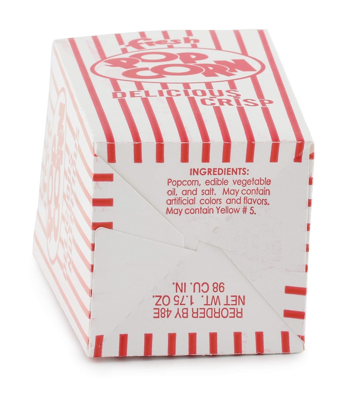 Snappy Popcorn 48-E Red and White Open Top Popcorn Boxes, 1.75 Oz. 100 Count