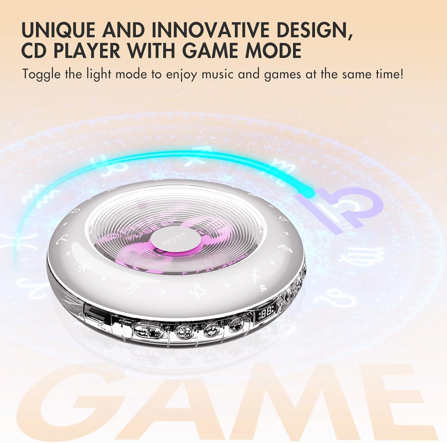 HOTT C901 CD Player Portable,Album CD Players with Bluetooth 5.3 Anti Skipping cd Player Rechargeable 1800mAh with Support TF Card/RGB Light Small CD Players for Audiophiles Car Travel